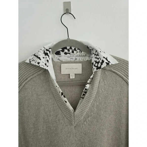 Brochu Walker Looker Cashmere Wool Layered V-Neck Oversize Sweater FLAWS size S - Picture 4 of 16